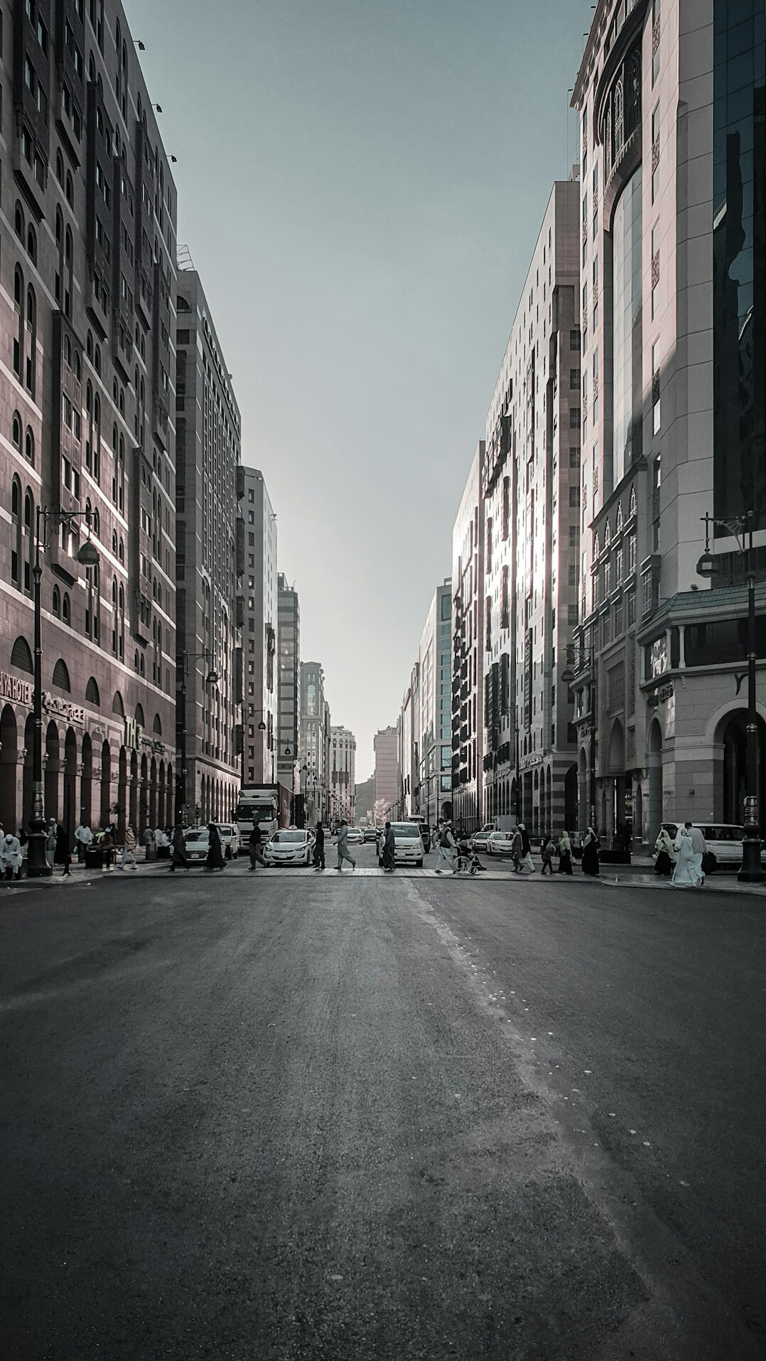 City street with buildings and traffic